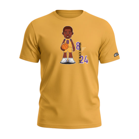 Maglietta gialla THE MAMBA T-SHIRT di ROOKIE BASKETBALL su manichino ghost, fronte visibile, tessuto morbido e logo stampato.