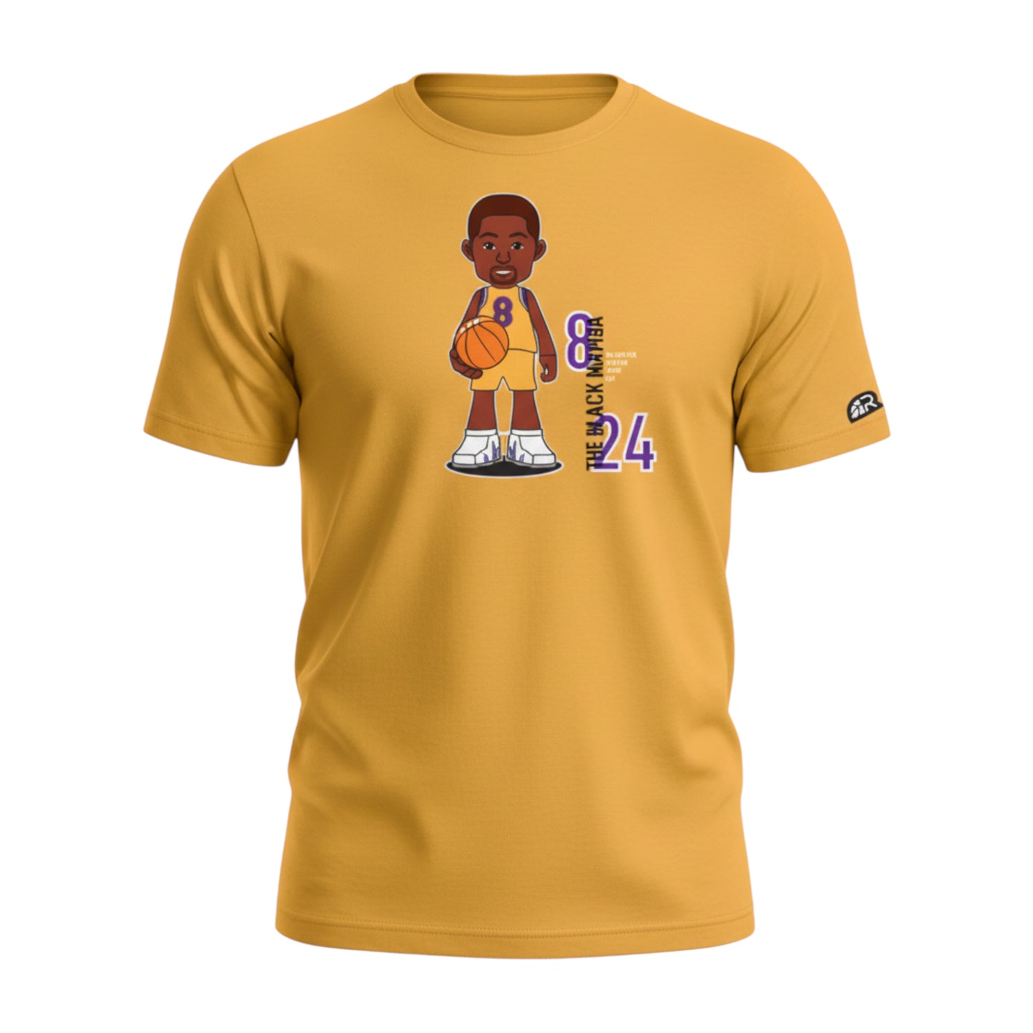 Maglietta gialla THE MAMBA T-SHIRT di ROOKIE BASKETBALL su manichino ghost, fronte visibile, tessuto morbido e logo stampato.