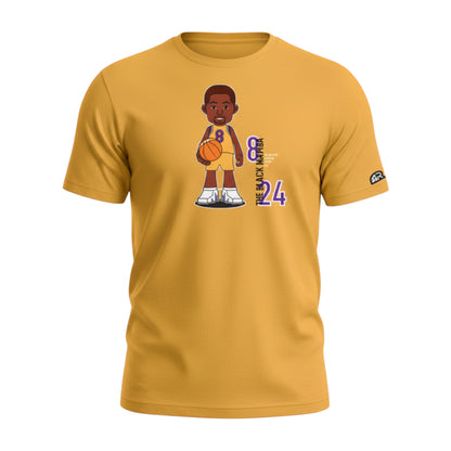 Maglietta gialla THE MAMBA T-SHIRT di ROOKIE BASKETBALL su manichino ghost, fronte visibile, tessuto morbido e logo stampato.