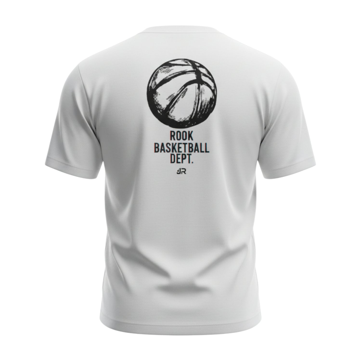 Maglietta da basket Rookie Basketball bianca su manichino ghost, con dettagli sportivi e logo visibile.