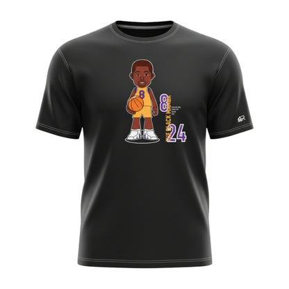 Maglietta nera THE MAMBA di ROOKIE BASKETBALL indossata su un manichino ghost, vista frontale con stampa e dettagli visibili.
