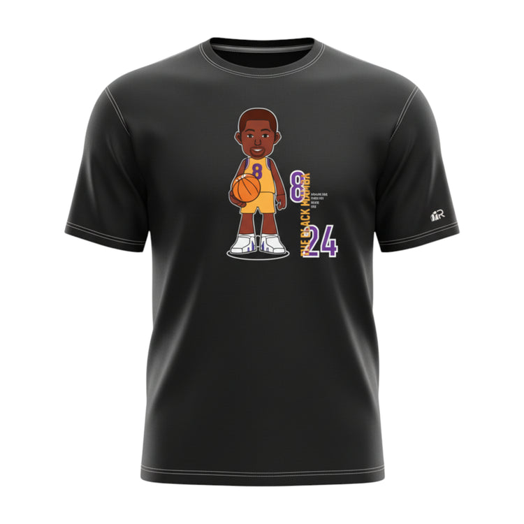 Maglietta nera THE MAMBA di ROOKIE BASKETBALL indossata su un manichino ghost, vista frontale con stampa e dettagli visibili.