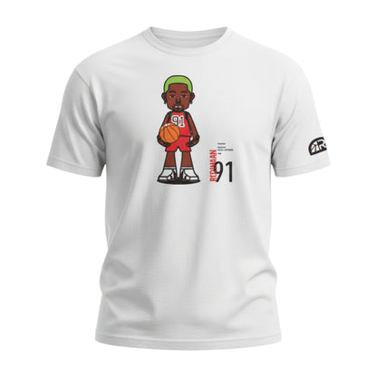Maglietta bianca THE WORM T-SHIRT di ROOKIE BASKETBALL su manichino ghost, vista frontale, tessuto morbido e stile casual.