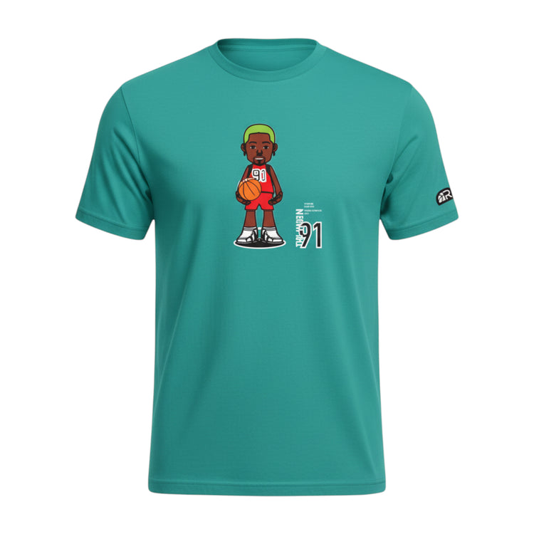 T-shirt TEAL Rookie Basketball, modello con stampa sul davanti, visibile su manichino fantasma, tessuto morbido e casual.