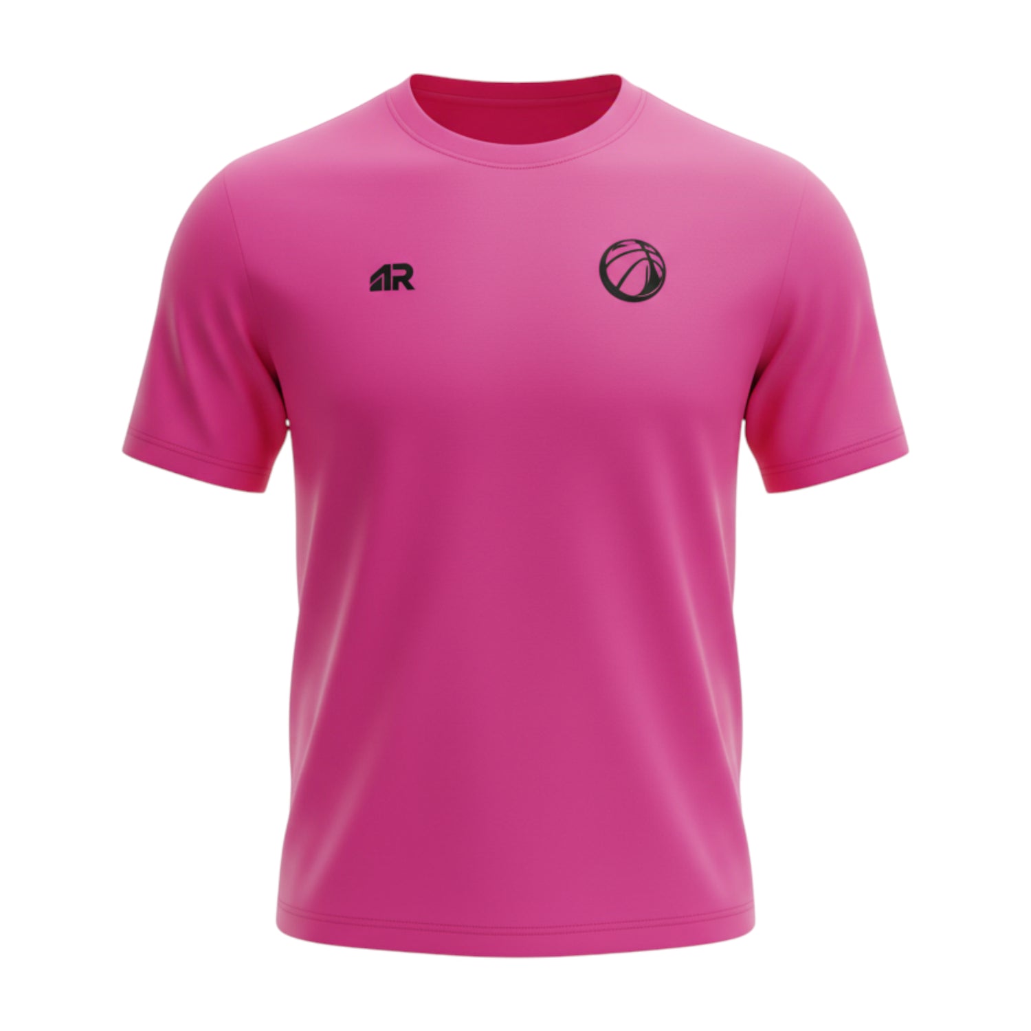T-shirt rosa Basketball Dept Rookie Basketball su manichino, stile casual, con stampa frontale, tessuto morbido e confortevole.