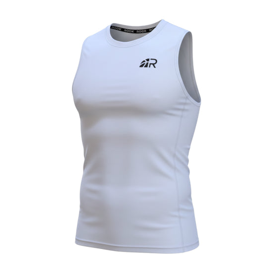 Canotta tecnica senza maniche Rookie Basketball, intimo tecnico per riscaldamento muscolare, in bianco, ideale per sport e allenamenti.
