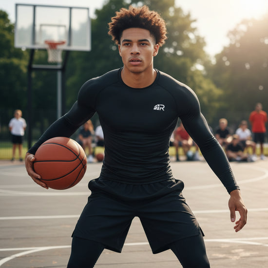 Maglia tecnica a manica lunga Rookie Basketball, intimo termico e compressivo nero, ideale per riscaldare i muscoli.