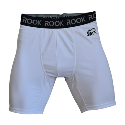 Shorts Rookie Tech Underwear, intimo tecnico da uomo, pantaloni corti riscaldanti per muscoli, in bianco con logo Rookie Basketball