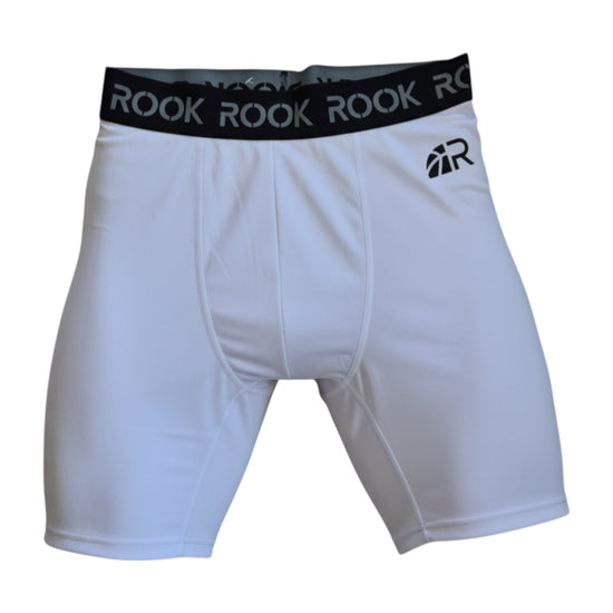 Shorts Rookie Tech Underwear, intimo tecnico da uomo, pantaloni corti riscaldanti per muscoli, in bianco con logo Rookie Basketball