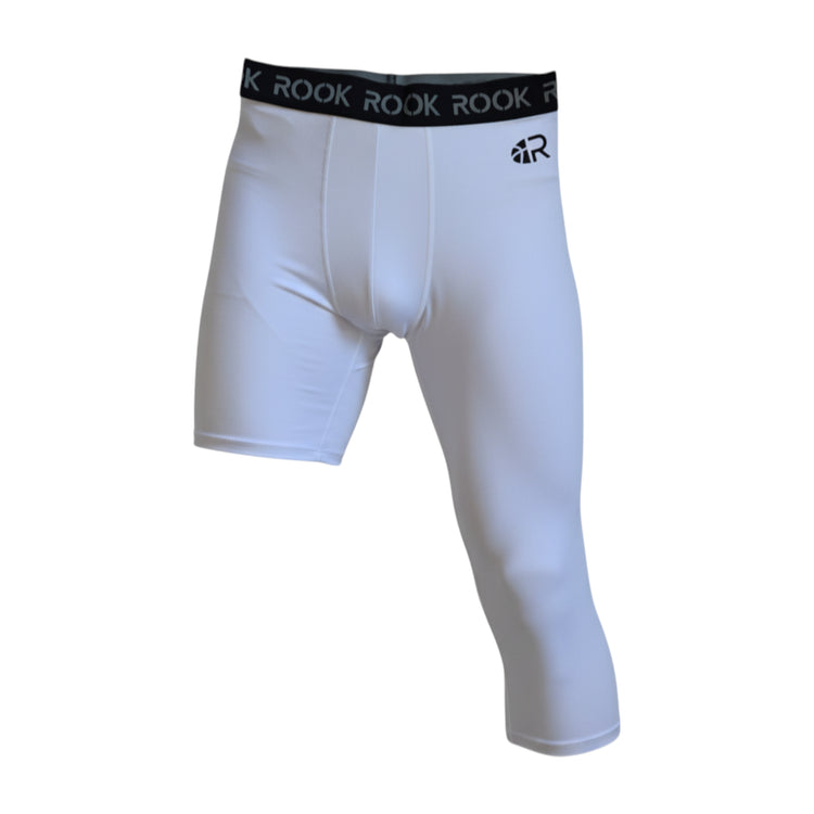 Intimo tecnico Rookie Basketball, pantalone one-leg per scaldare i muscoli, tessuto bianco, design aderente per allenamenti.