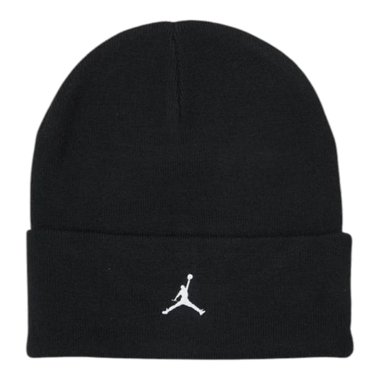 Cappello beanie Jordan adulto nero 9A0063 – vista frontale logo Jumpman ricamato bianco risvolto cuffed