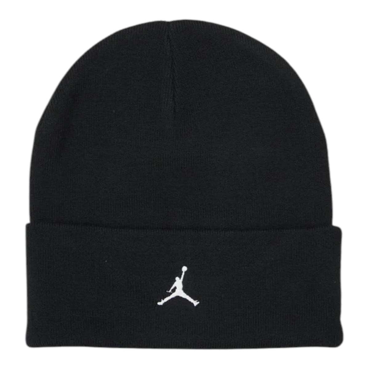 Cappello beanie Jordan adulto nero 9A0063 – vista frontale logo Jumpman ricamato bianco risvolto cuffed
