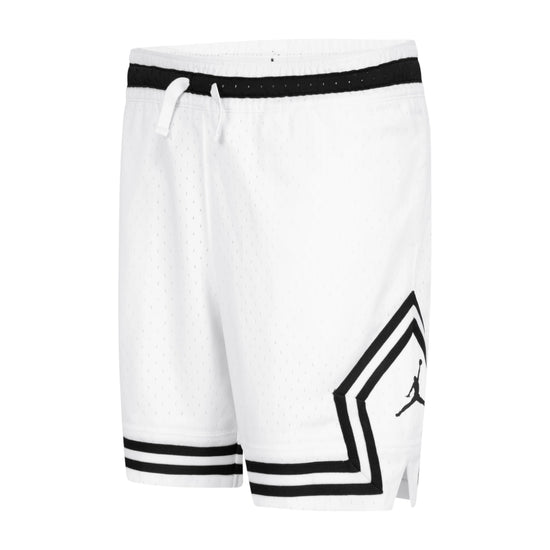 Pantaloncini corti Jordan Diamond Kids bianchi in tessuto Dri-FIT per bambini, stile sportivo e comodo.