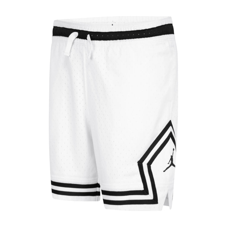 Pantaloncini da basket Jordan Diamond Kids in bianco, in tessuto Dri-FIT, per bambini, con dettagli sportivi.