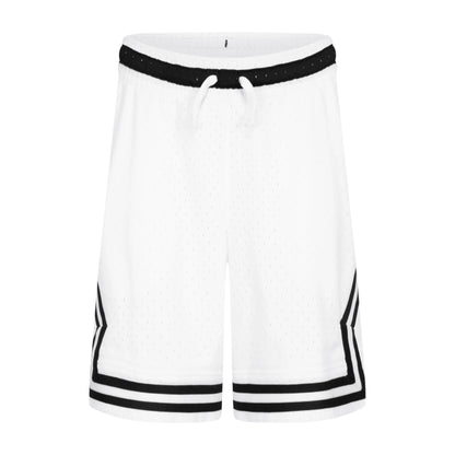 Pantaloncini da basket Jordan Diamond Kids in bianco, tessuto dri-fit per bambini, con dettagli sportivi e logo Jordan.
