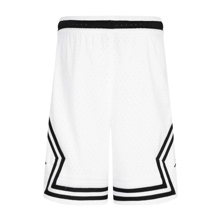 Pantaloncini da basket Jordan Diamond Kids in bianco, tessuto Dri-FIT, per bambini, con logo Jordan sul lato.