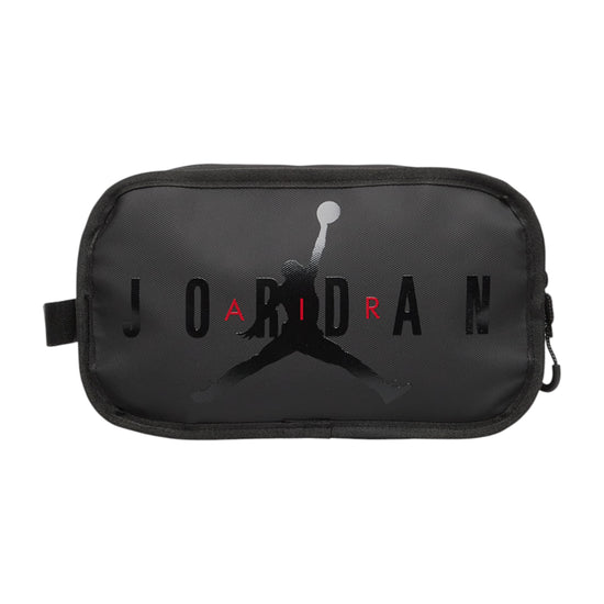 Borsa da viaggio Jordan in nero, con doppio scomparto, ideale per cosmetici e accessori, in stile sportivo e pratico.