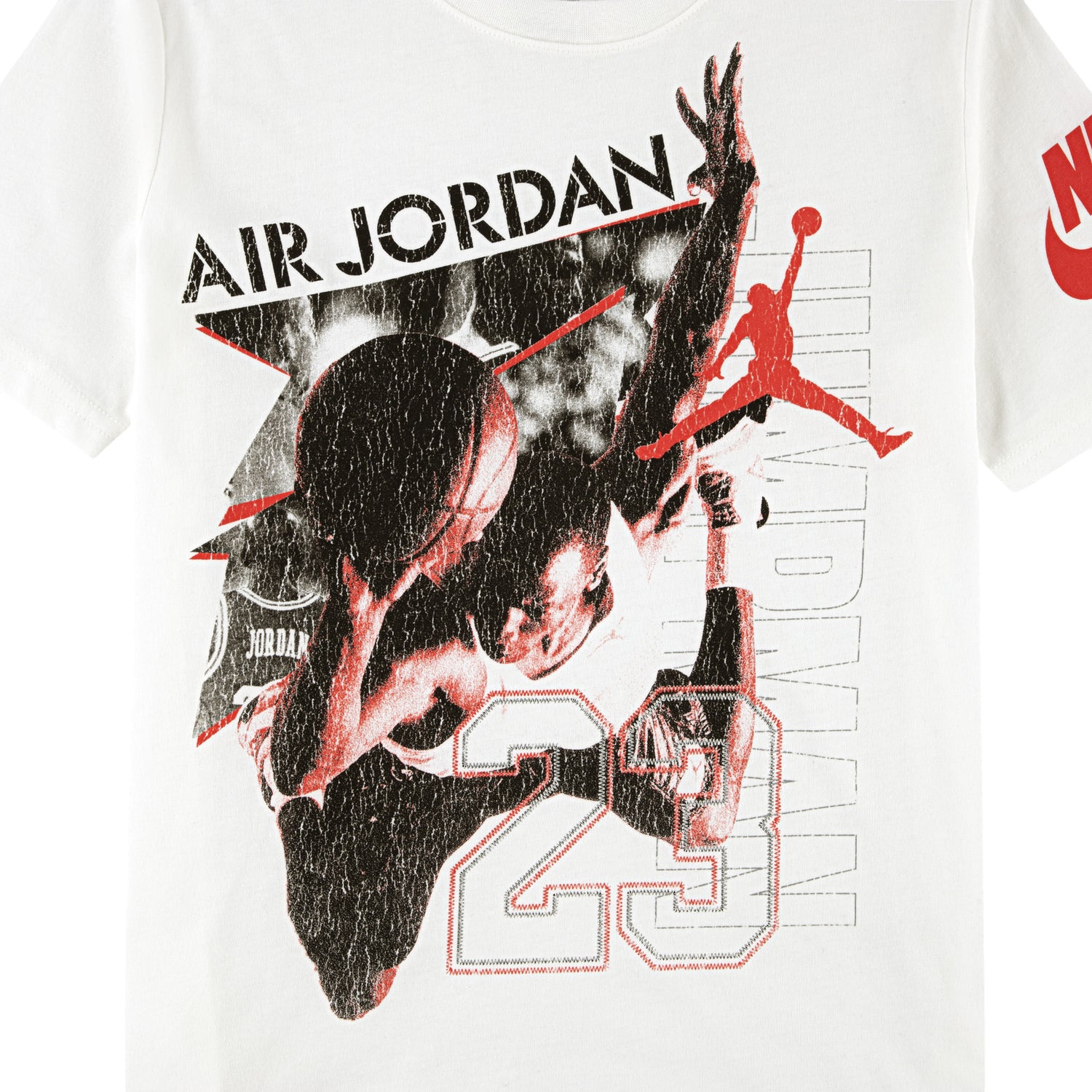 Maglietta T-shirt Jordan Kids 1984 Vintage bianca rossa e nera, stile sportivo e casual per bambini.