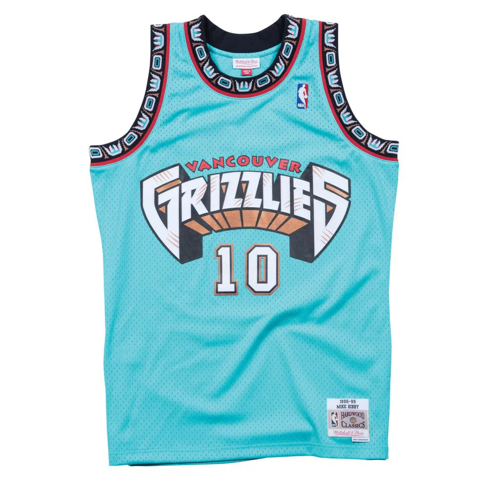 Canotta NBA Mitchell & Ness Mike Bibby Vancouver Grizzlies 1998 Swingman teal con logo e dettagli in dettaglio