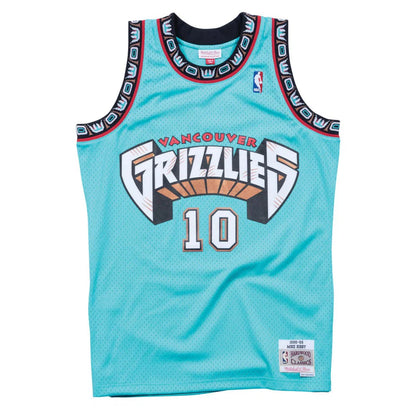 Canotta NBA Mitchell & Ness Mike Bibby Vancouver Grizzlies 1998 Swingman teal con logo e dettagli in dettaglio