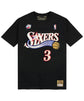 Maglietta Mitchell & Ness N&N Allen Iverson Philadelphia 76ers, maglia sportiva nera con logo e dettagli del giocatore.