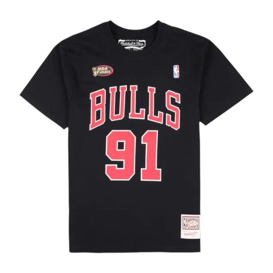 Maglietta Mitchell & Ness Hardwood Classic Name & Number Dennis Rodman Chicago Bulls nero rosso NBA uomo adulto 
