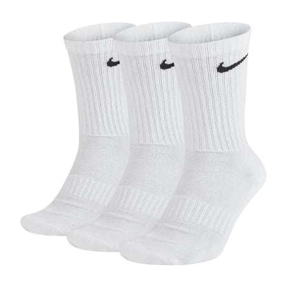 Calzini Nike Everyday Cushioned 3 paia bianco nero SX7664-100 – confezione frontale Swoosh