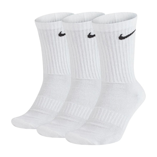 Calzini Nike Everyday Cushioned 3 paia bianco nero SX7664-100 – confezione frontale Swoosh