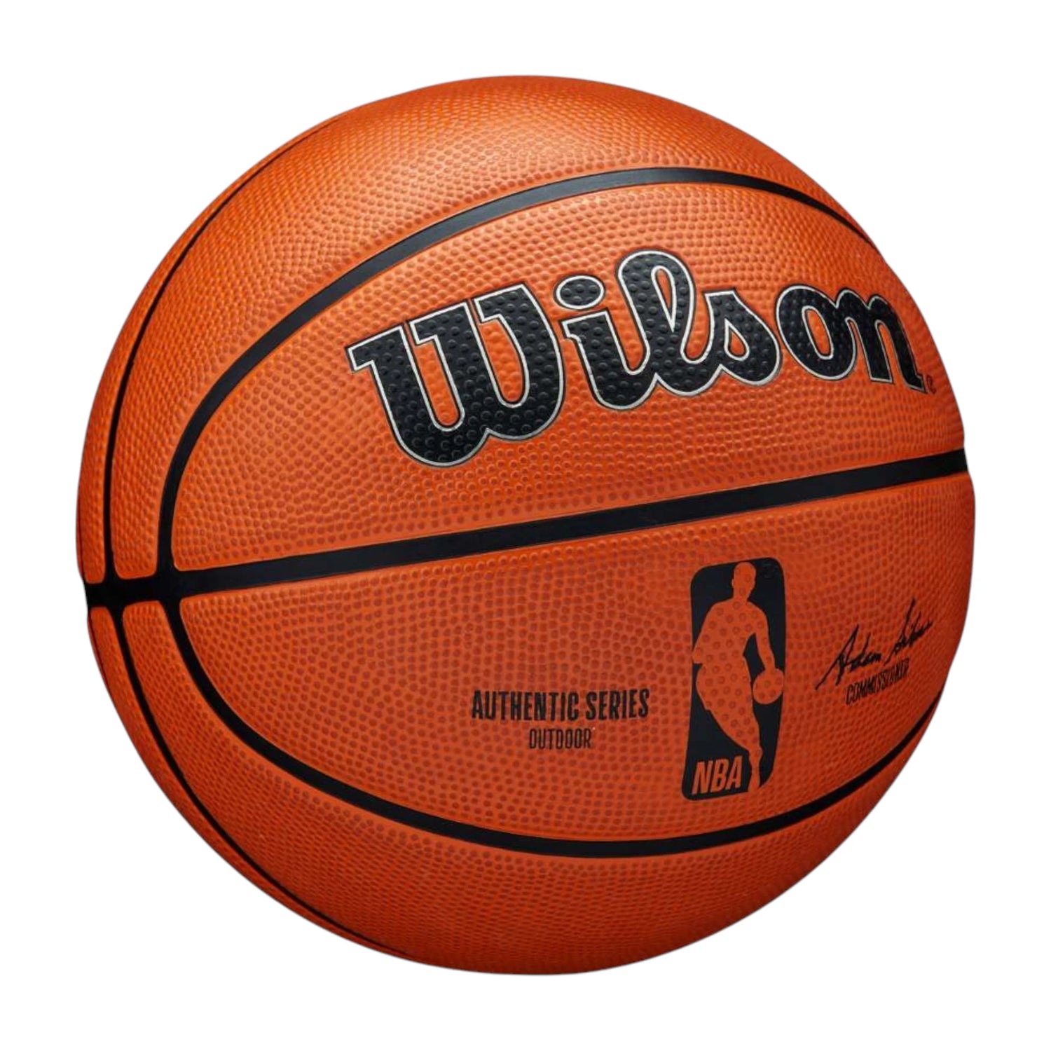 Pallone basket Wilson NBA Authentic Series Outdoor, taglia 7, in stabile materiale per uso esterno, con logo NBA visibile.