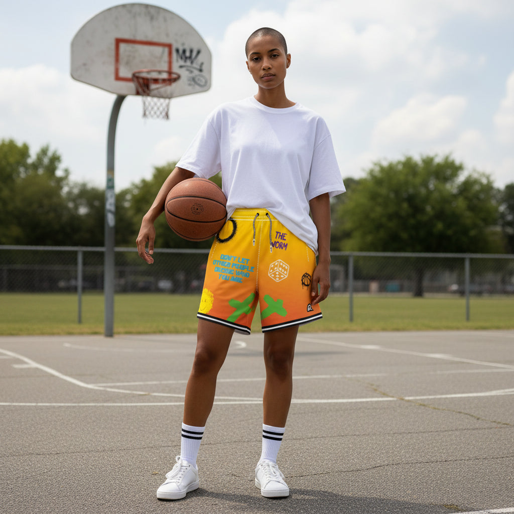 Pantaloncini da basket Rookie Basketball Crazy Short Sun, shorts sportivi con logo e design colorato, da usare in campo o tempo libero.