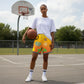 Pantaloncini da basket Rookie Basketball Crazy Short Sun, shorts sportivi con logo e design colorato, da usare in campo o tempo libero.