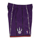 Pantaloncini NBA Mitchell & Ness Raptors 98-99 viola, shorts sportivi con logo e dettagli in stile vintage.