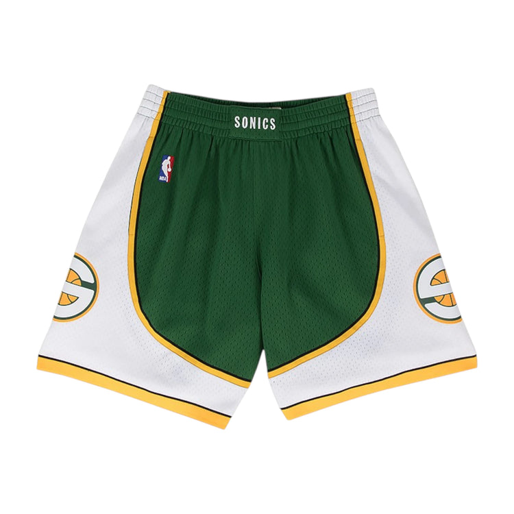 Pantaloncini NBA Mitchell & Ness Seattle SuperSonics 07-08 verde scuro, shorts da basket con logo e dettagli sportivi.