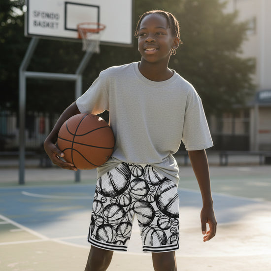 Pantaloncini da basket Rookie Basketball in bianco, short sportivi per basket con logo ROOKIE BASKETBALL, tessuto leggero e comodo.