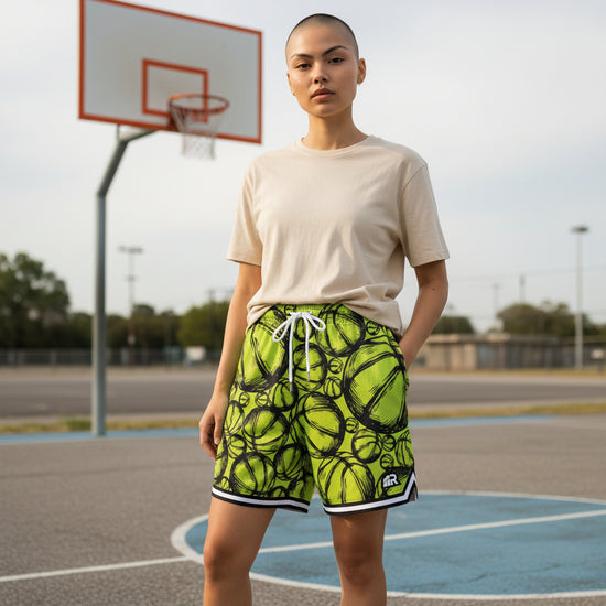 Pantaloncini da basket Rookie Basketball Dept Short Lime, pantaloncini sportivi verdi con logo sulla gamba, ideali per il basket.