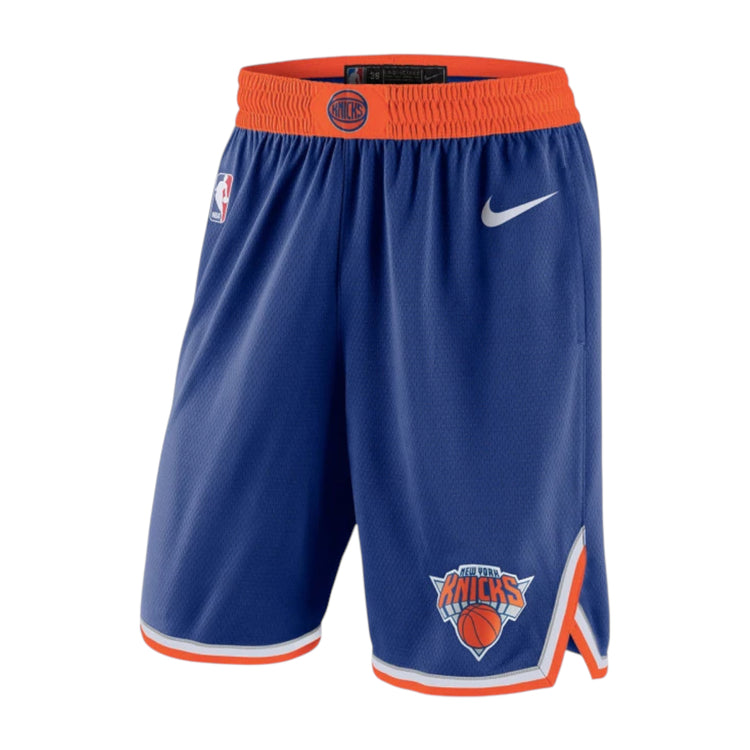 Pantaloncini Nike NBA New York Knicks Icon Edition Swingman in blu rush, stile sportivo con logo Knicks e dettagli ufficiali.