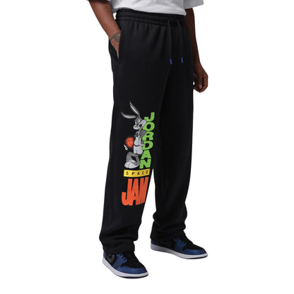 Pantaloni Jordan Brooklyn Space Jam Uomo neri IX3100-010 – vista frontale fleece orlo aperto vita con coulisse
