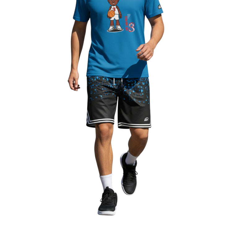 Pantaloncini basket Rookie Basketball Pixel Short, corti, blu con dettagli bianchi, ideali per sport e allenamenti.