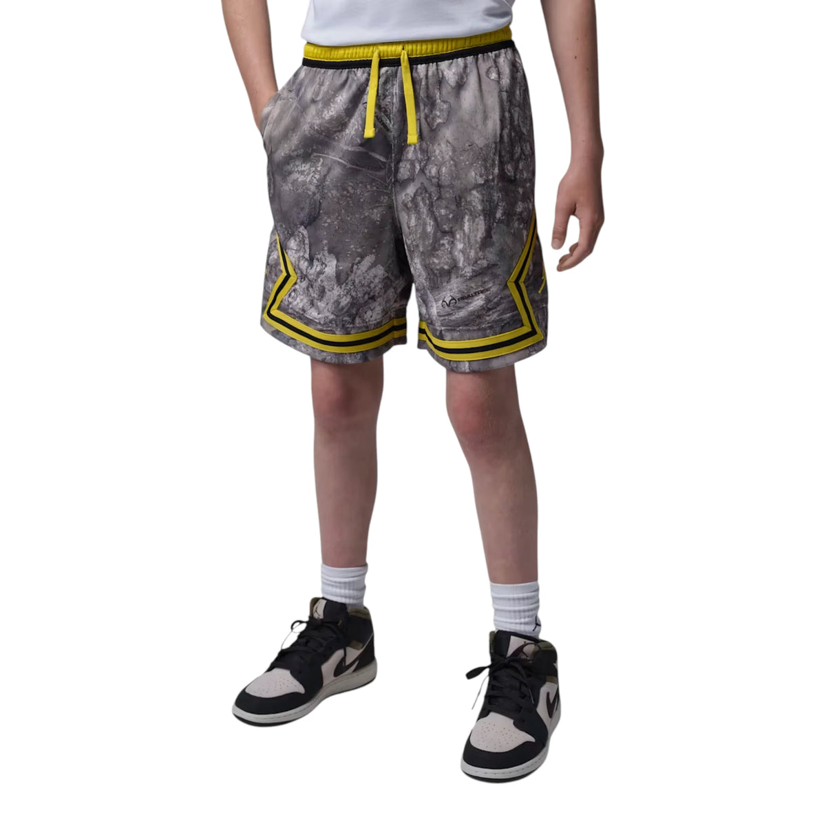 Pantaloncini Jordan Kids MVP Realtree Diamond Swan 95F674-WAN – vista frontale stampa camo Realtree coulisse laterale