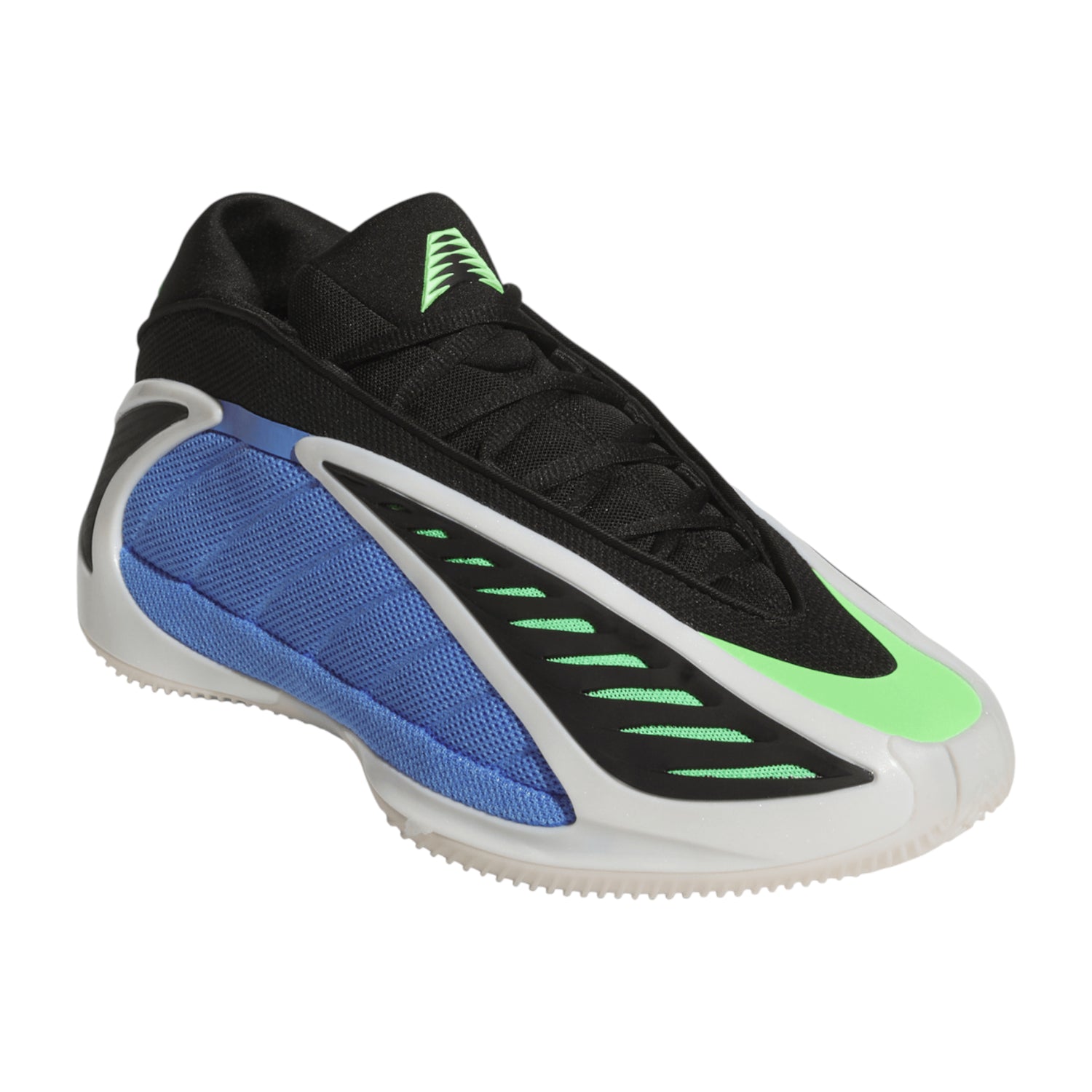 Scarpe da basket Adidas A.E. 2 Blue Burst per bambini, con design blu, nero e bianco, in stile signature NBA Anthony Edwards.