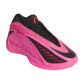 Scarpe da basket Adidas A.E. 2 Lucid Pink, modello signature Anthony Edwards, in rosa e nero, vista frontale su sfondo bianco.