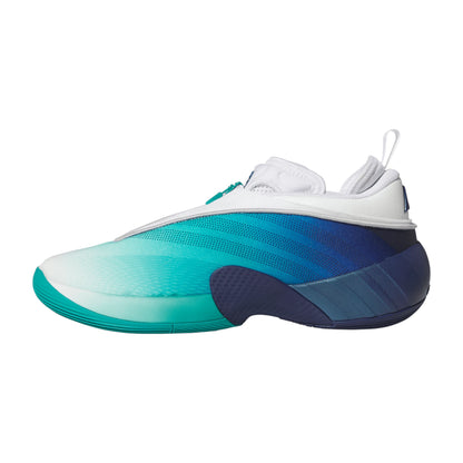 Scarpe da basket Adidas D.O.N. ISSUE 7 in blu, con suola bianca e design signature, visibili in primo piano.