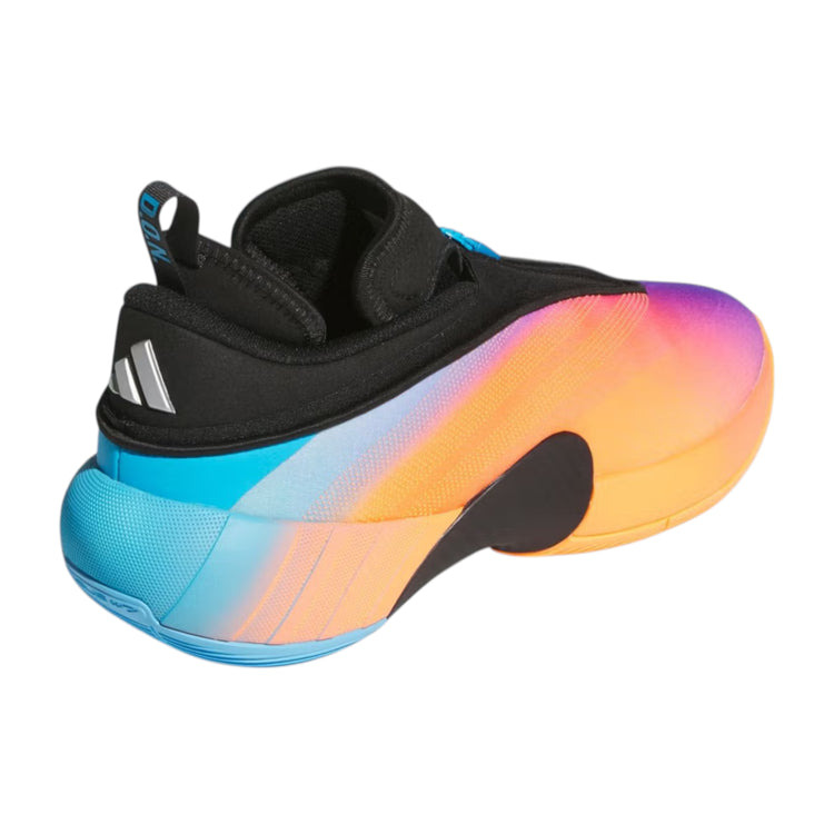 Scarpe da basket Adidas D.O.N. Issue 7 All Star Weekend in arancione, blu e viola, con design signature di Donovan Mitchell.