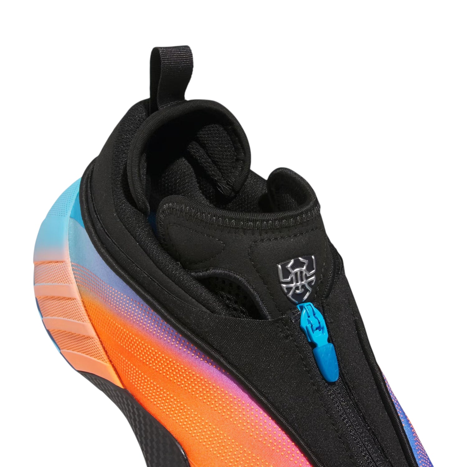 Scarpe da basket Adidas D.O.N. Issue 7 All Star Weekend, modello Donovan Mitchell, colore arancione, blu e viola.