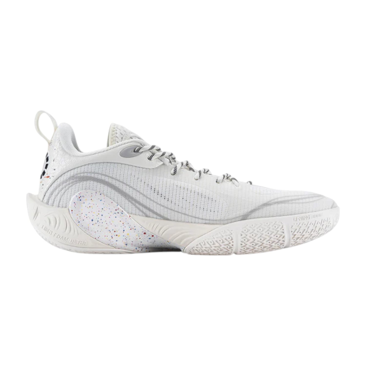 Scarpe da basket LI NING DLO 1 "Fireworks" da uomo, design colorato con dettagli in rosso, bianco, blu, verde e giallo.