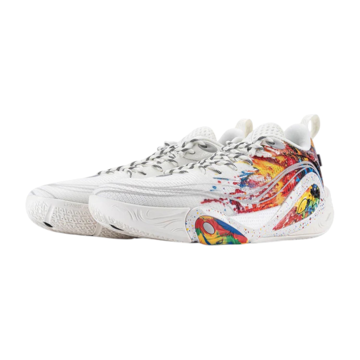 Scarpe da basket LI NING DLO 1 "Fireworks" uomo con design rosso, bianco, blu, verde e giallo, dettagli alla moda e sportive
