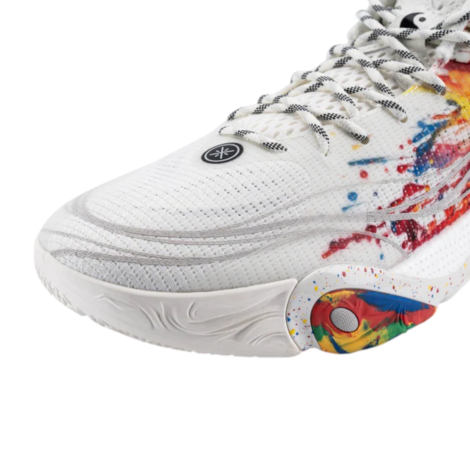 Scarpe da basket LI NING DLO 1 "Fireworks" con design rosso, bianco, blu, verde e giallo, stile signature per uomo.