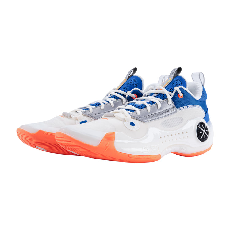 Scarpe da basket LI NING WAY OF WADE 10 LOW "Draft Day" uomo, blu, bianco e arancione, dettagli della tomaia