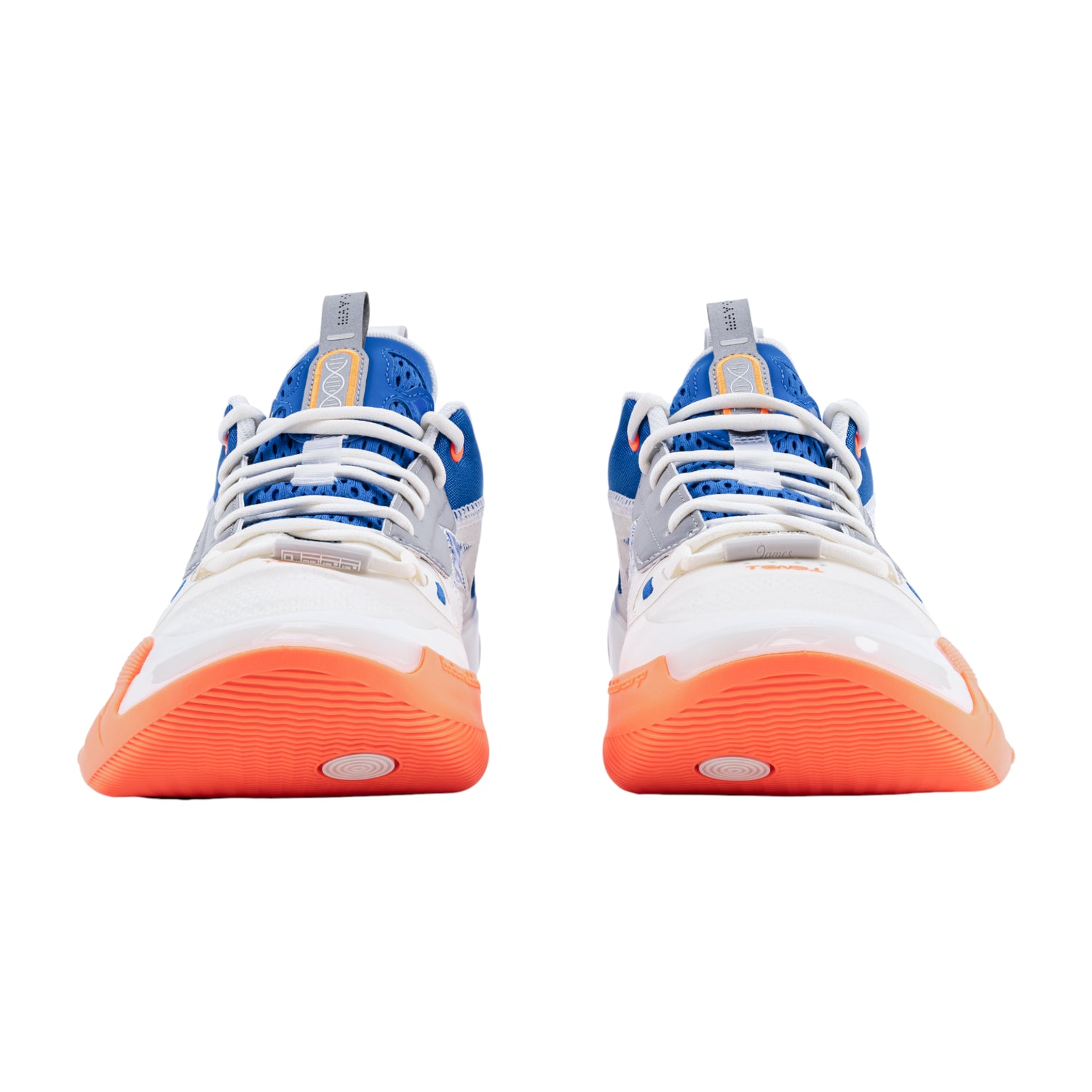 Scarpe da basket Li-Ning Way of Wade 10 Low "Draft Day" blu, bianco e arancione, con design sportivo e suola antiscivolo.