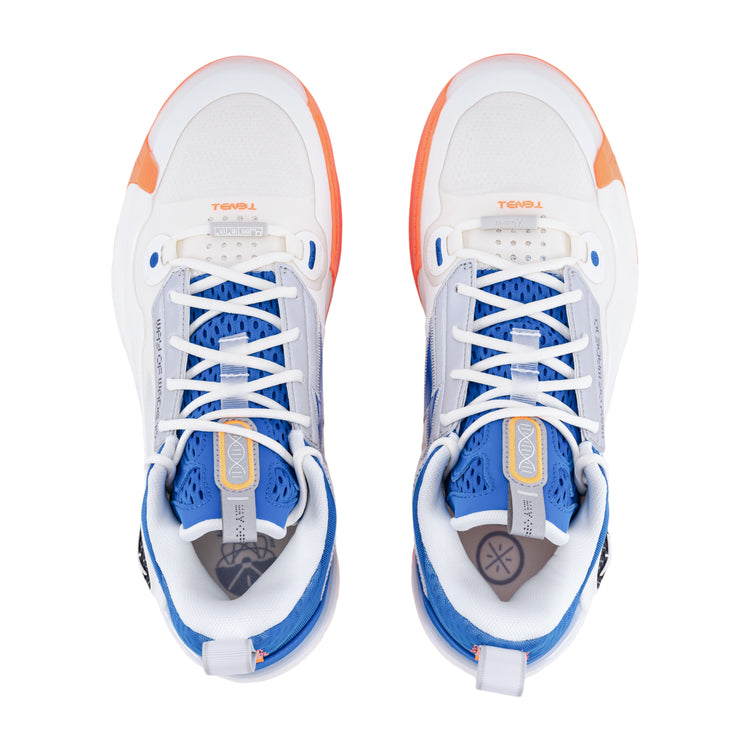 Scarpe da basket LI NING Way of Wade 10 Low "Draft Day" in blu, bianco e arancione, con design sportivo e dettagli moderni.